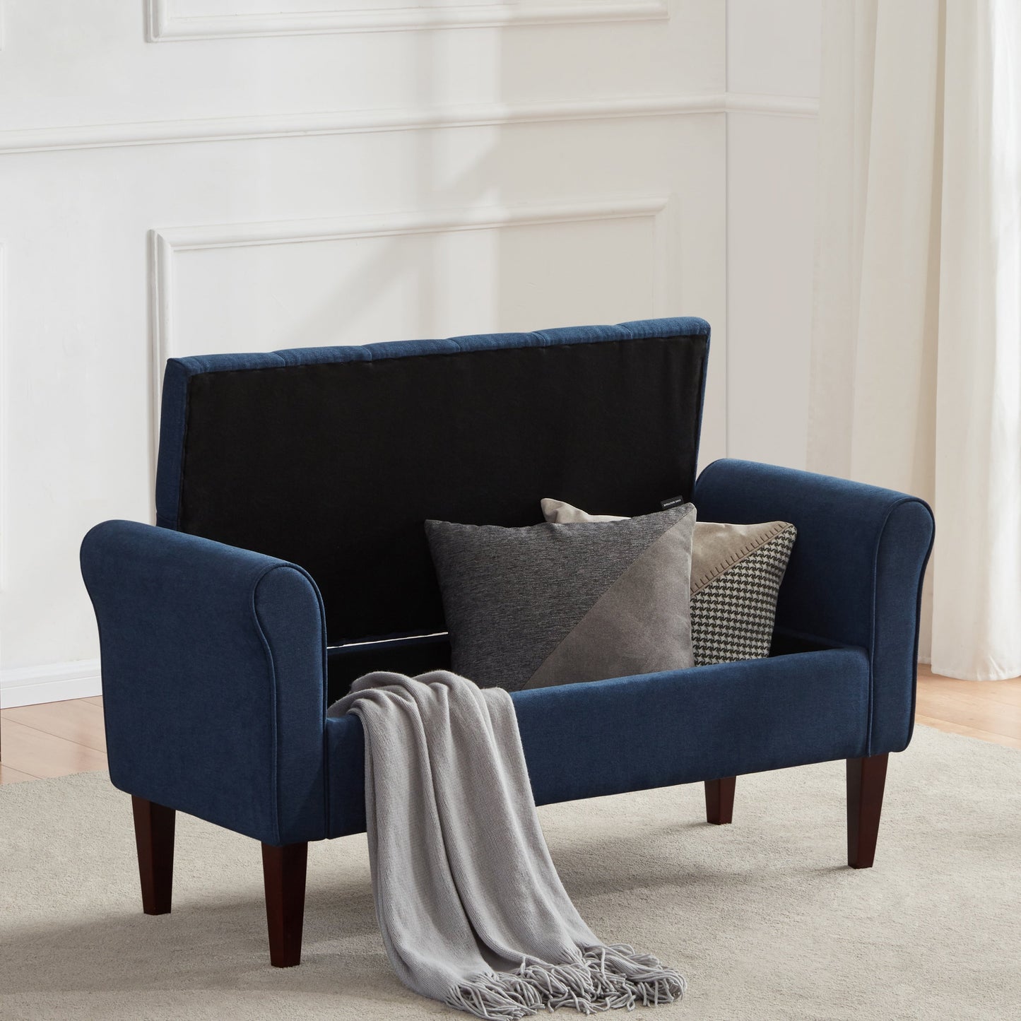 Banc de rangement capitonné, banc avec accoudoirs, banc d'entrée avec couvercle rabattable, 50,4 pouces.