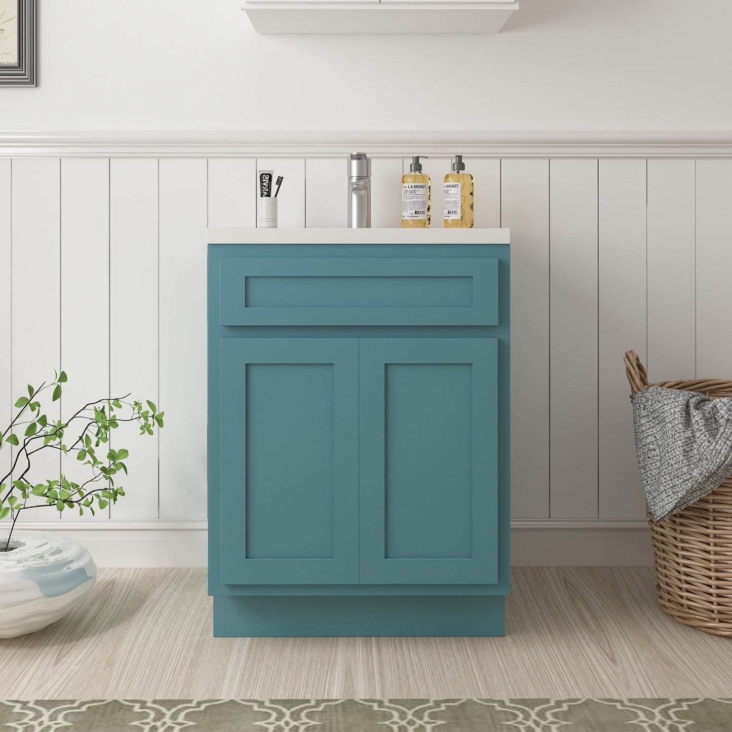 Meuble-lavabo de salle de bain Vanity Art en bois massif, 60 cm (24 pouces), avec lavabo simple.