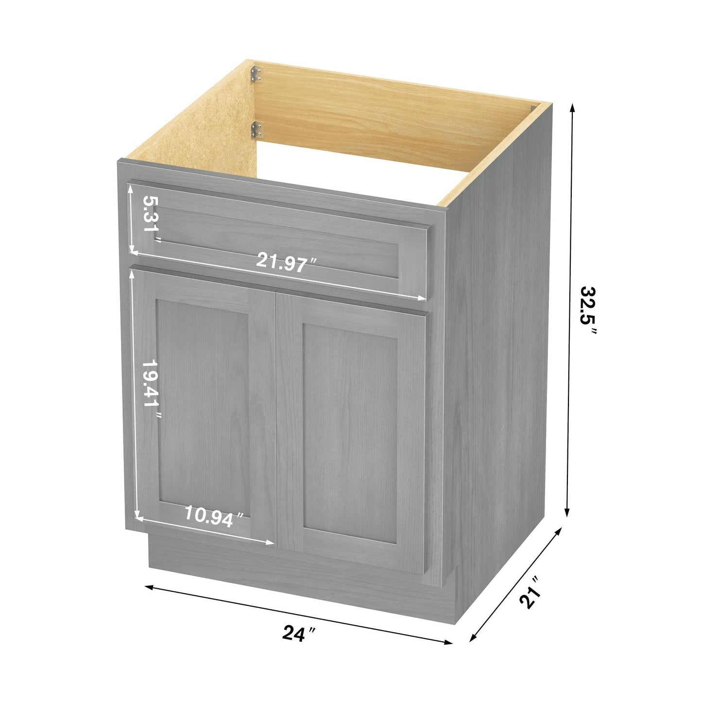 Meuble-lavabo de salle de bain Vanity Art en bois massif, 60 cm (24 pouces), avec lavabo simple.