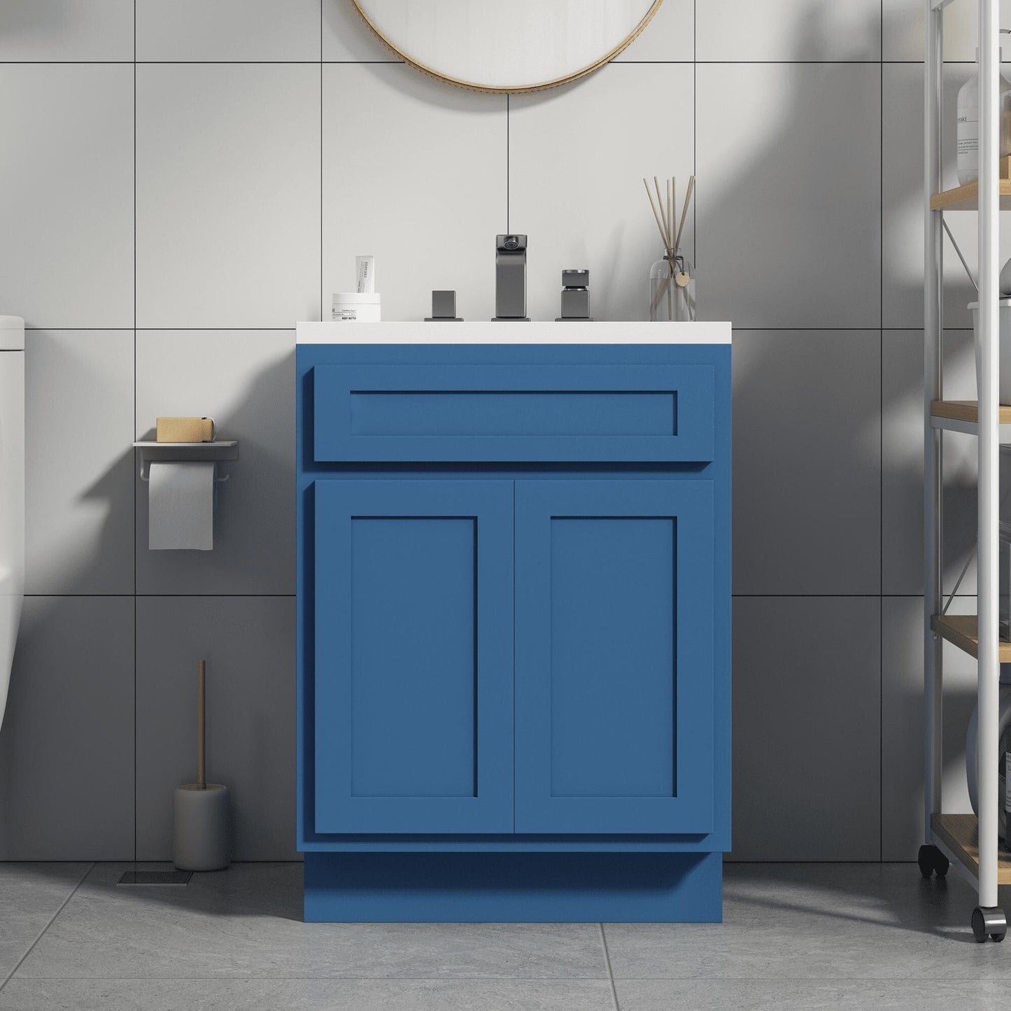 Meuble-lavabo de salle de bain Vanity Art en bois massif, 60 cm (24 pouces), avec lavabo simple.