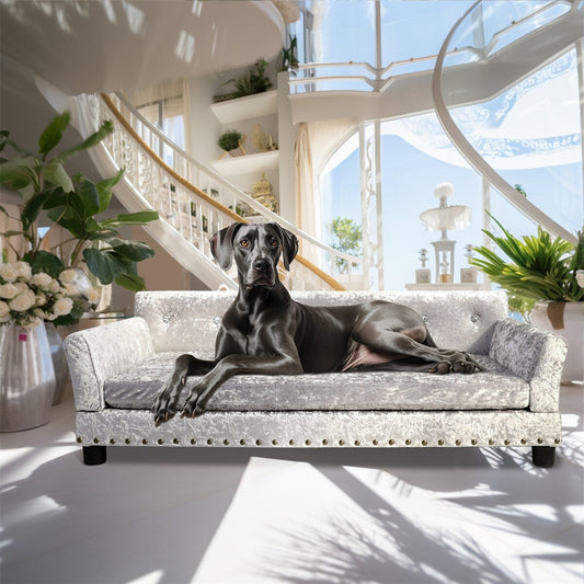 Couchon pour animal de compagnie en velours capitonné, recouvert de velours et doté d'un coussin amovible.