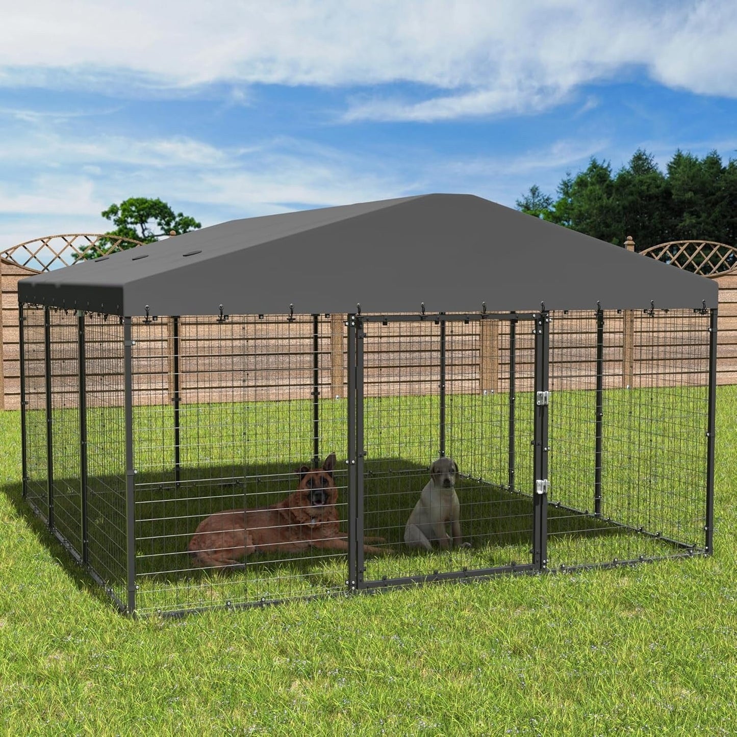 Grande cabane pour chien d'extérieur, 118 x 118 x 70 cm (L x l x h), cage pour chien robuste avec toit étanche.