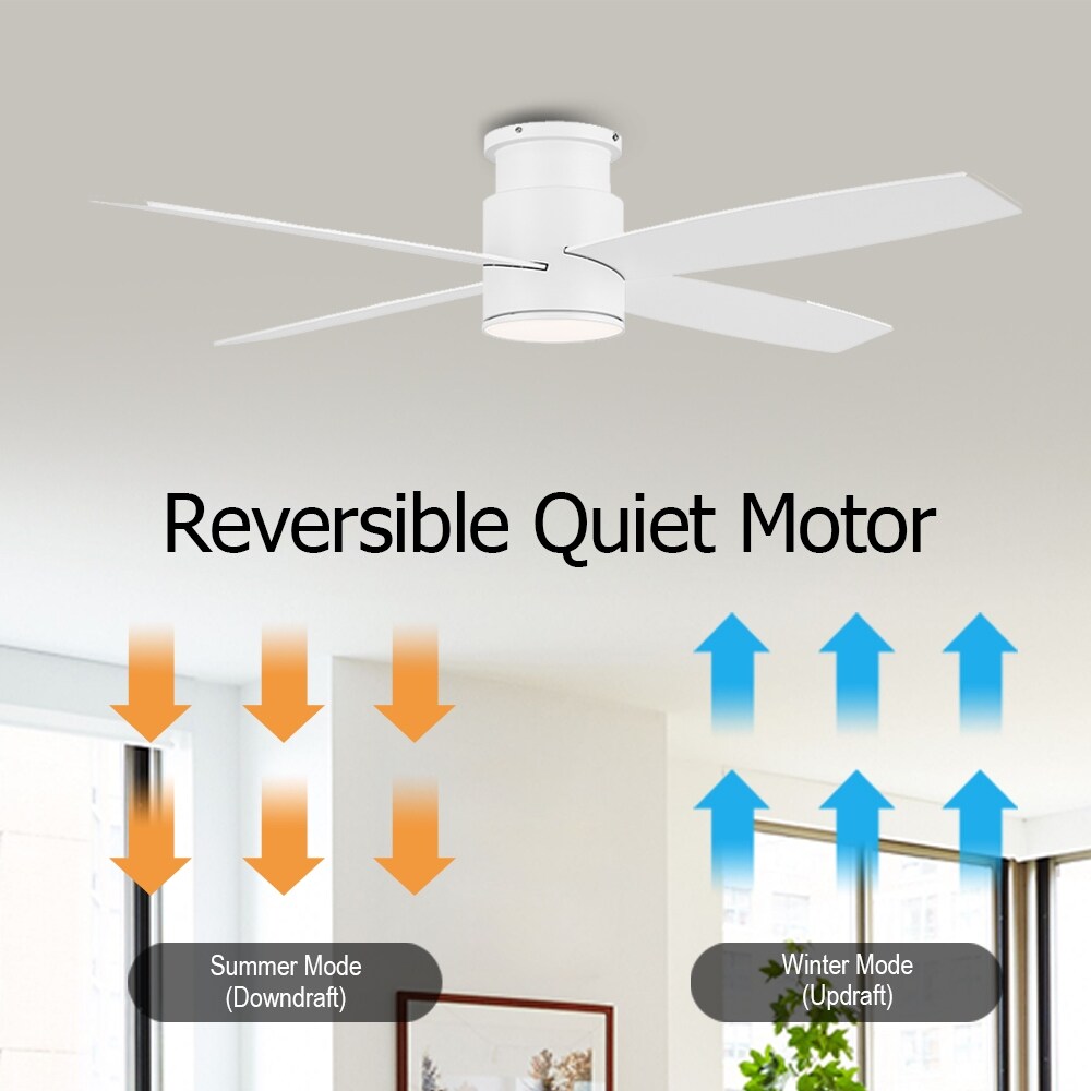 Ventilateur de plafond encastré WINGBO 44/52 pouces à courant continu avec éclairage et télécommande, 4 pales réversibles