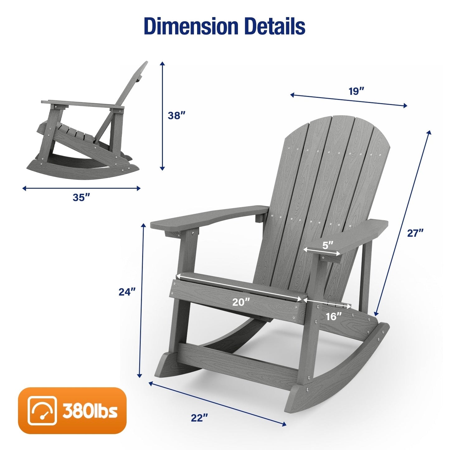 WINSOON Chaise à bascule d'extérieur, résistante aux intempéries, lot de 2