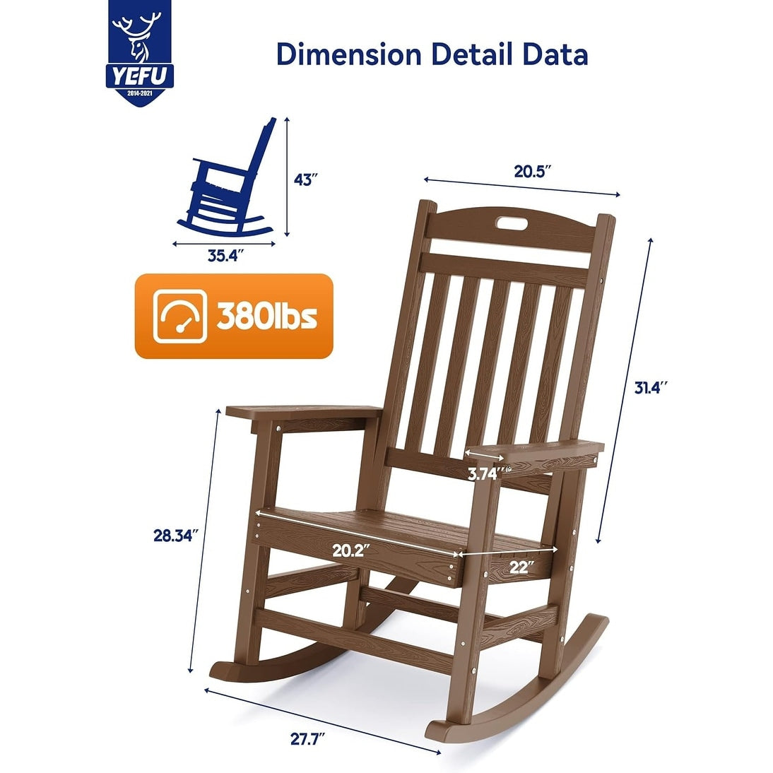 WINSOON Chaise à bascule d'extérieur, résistante aux intempéries, lot de 2