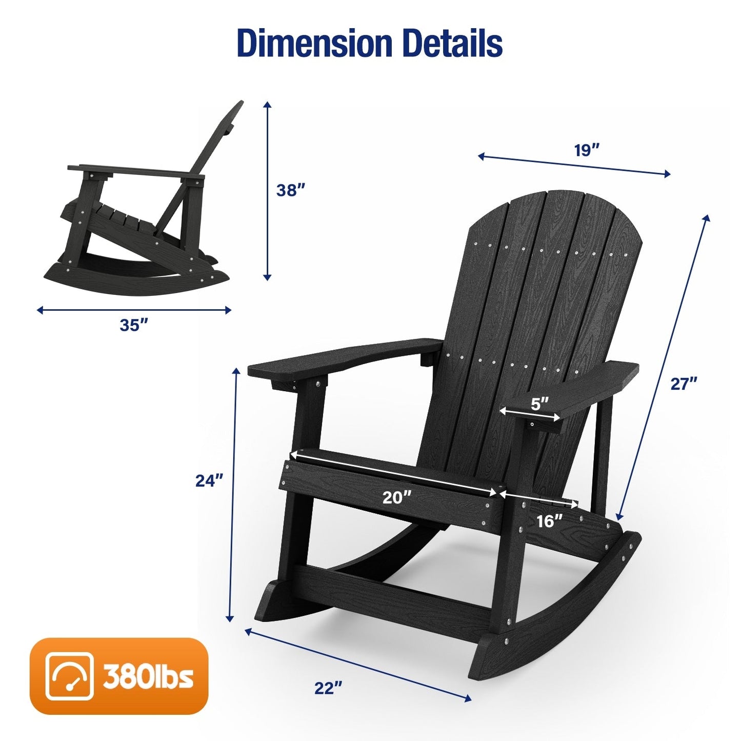 WINSOON Chaise à bascule d'extérieur, résistante aux intempéries, lot de 2