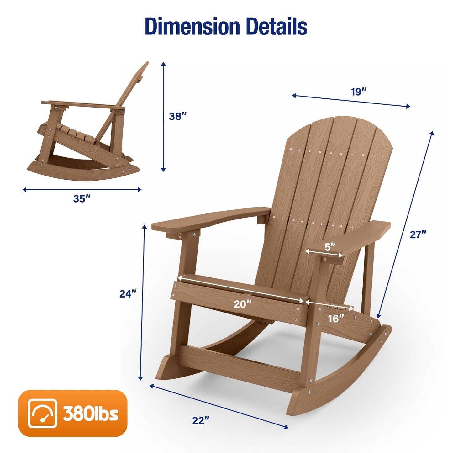 WINSOON Chaise à bascule d'extérieur, résistante aux intempéries, lot de 2