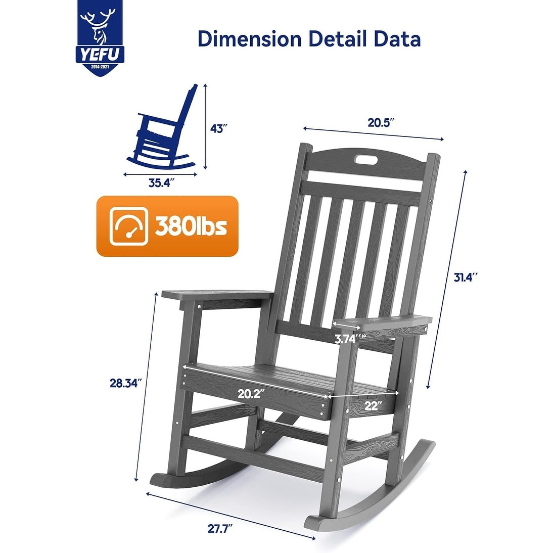 WINSOON Chaise à bascule d'extérieur, résistante aux intempéries, lot de 2
