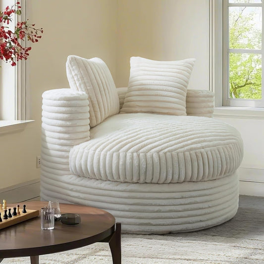 WOWMAX Chaise longue ronde 47 pouces pour intérieur, canapé de sol en velours côtelé, fauteuil gigogne surdimensionné avec 2 coussins décoratifs