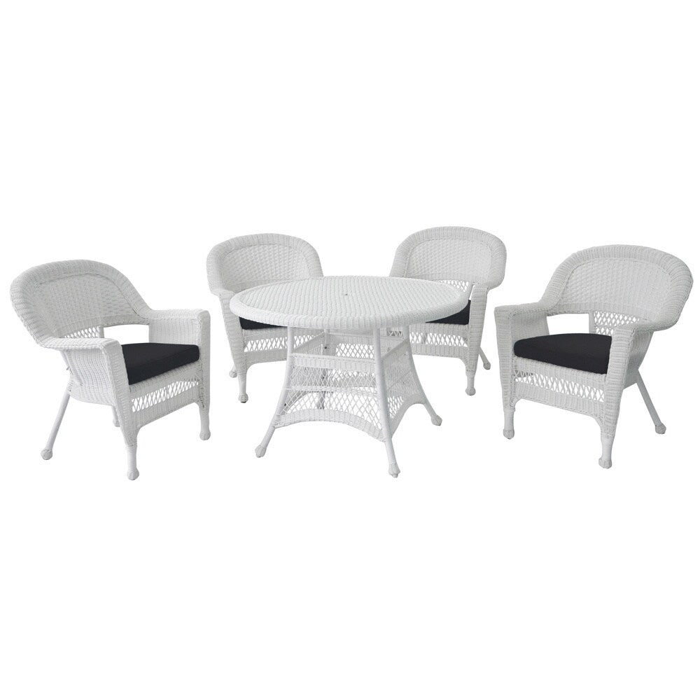 Ensemble de salle à manger en osier synthétique blanc, 5 pièces