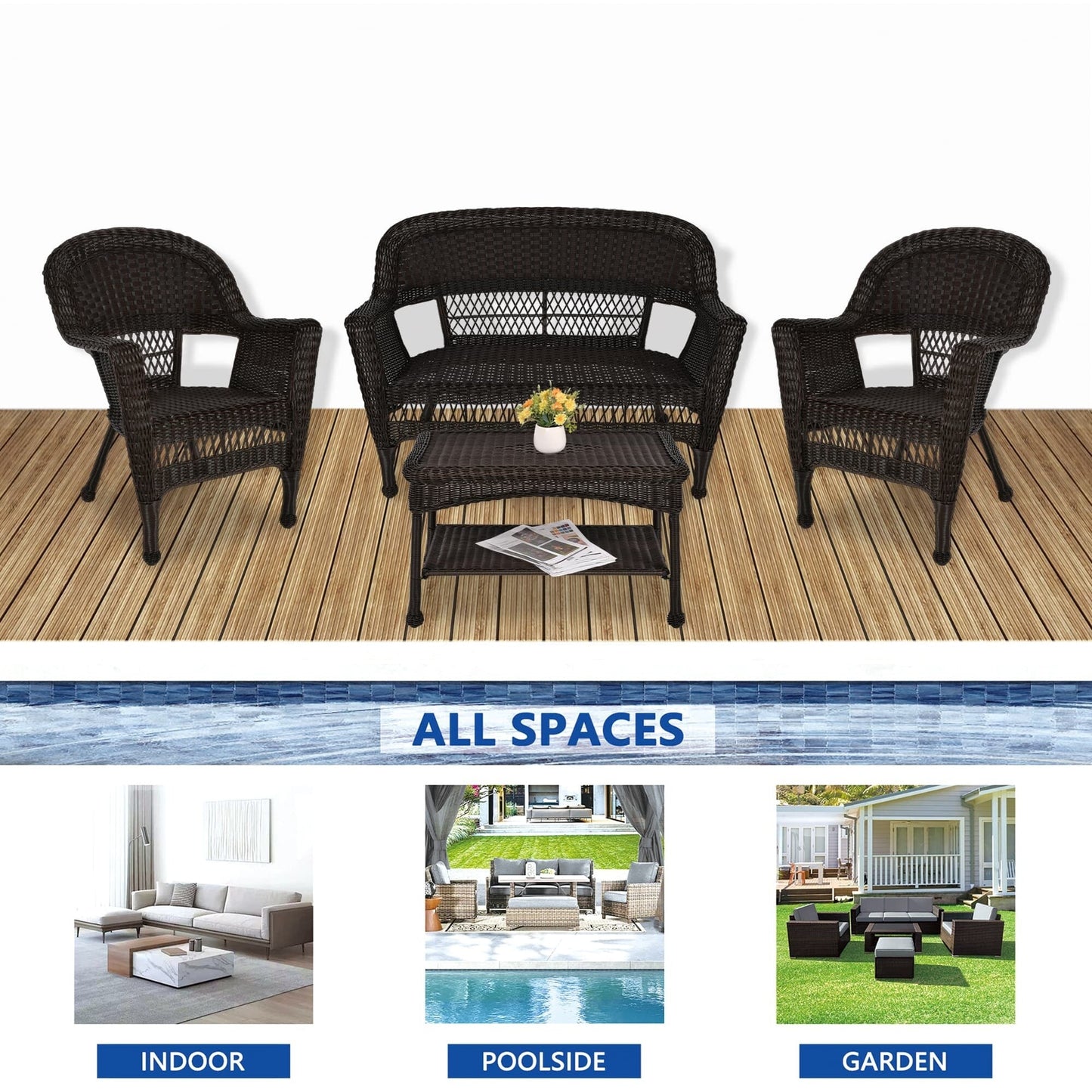 Ensemble de salon en osier pour terrasse, 4 pièces