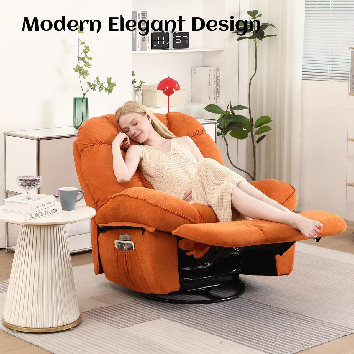 Fauteuil inclinable pivotant XINMICS, fauteuil inclinable oscillant massant avec chauffage, USB, USB-C et poche latérale