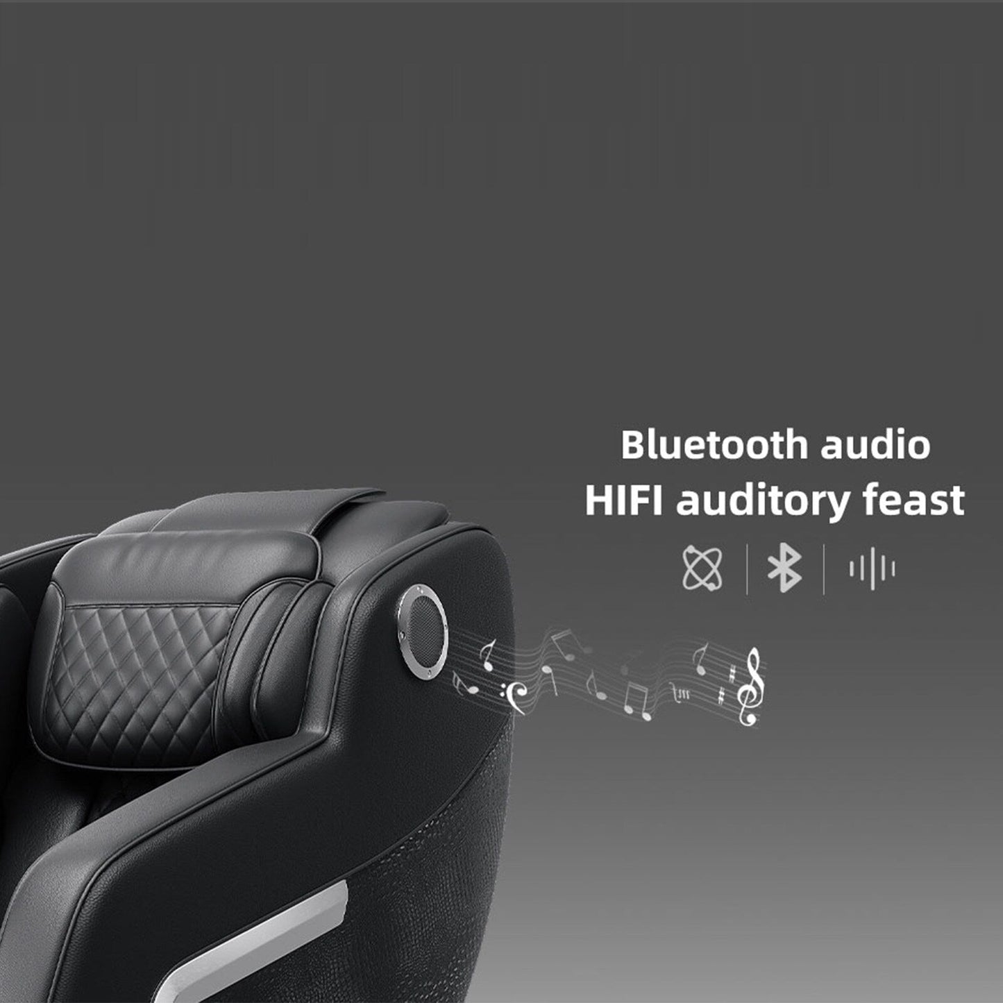 Fauteuil de massage inclinable à gravité zéro avec massage corporel complet, chauffage et audio Bluetooth intégré.