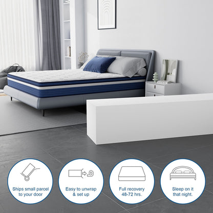 Matelas SweDrea 10 pouces hybride à ressorts, à soulagement de la pression et rafraîchissant, moelleux, certifié CertiPUR-US, SGS et OEKO-TEX.