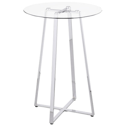 Table de bar Zanella avec plateau en verre et pieds chromés