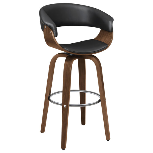 Tabouret de bar pivotant et rembourré Zion, couleur noyer et noir