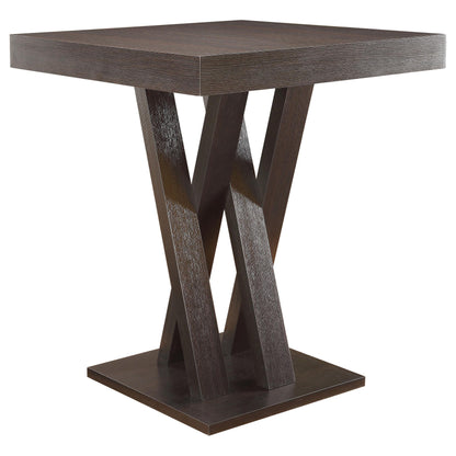 Table de bar carrée Freda à double base en X, couleur cappuccino
