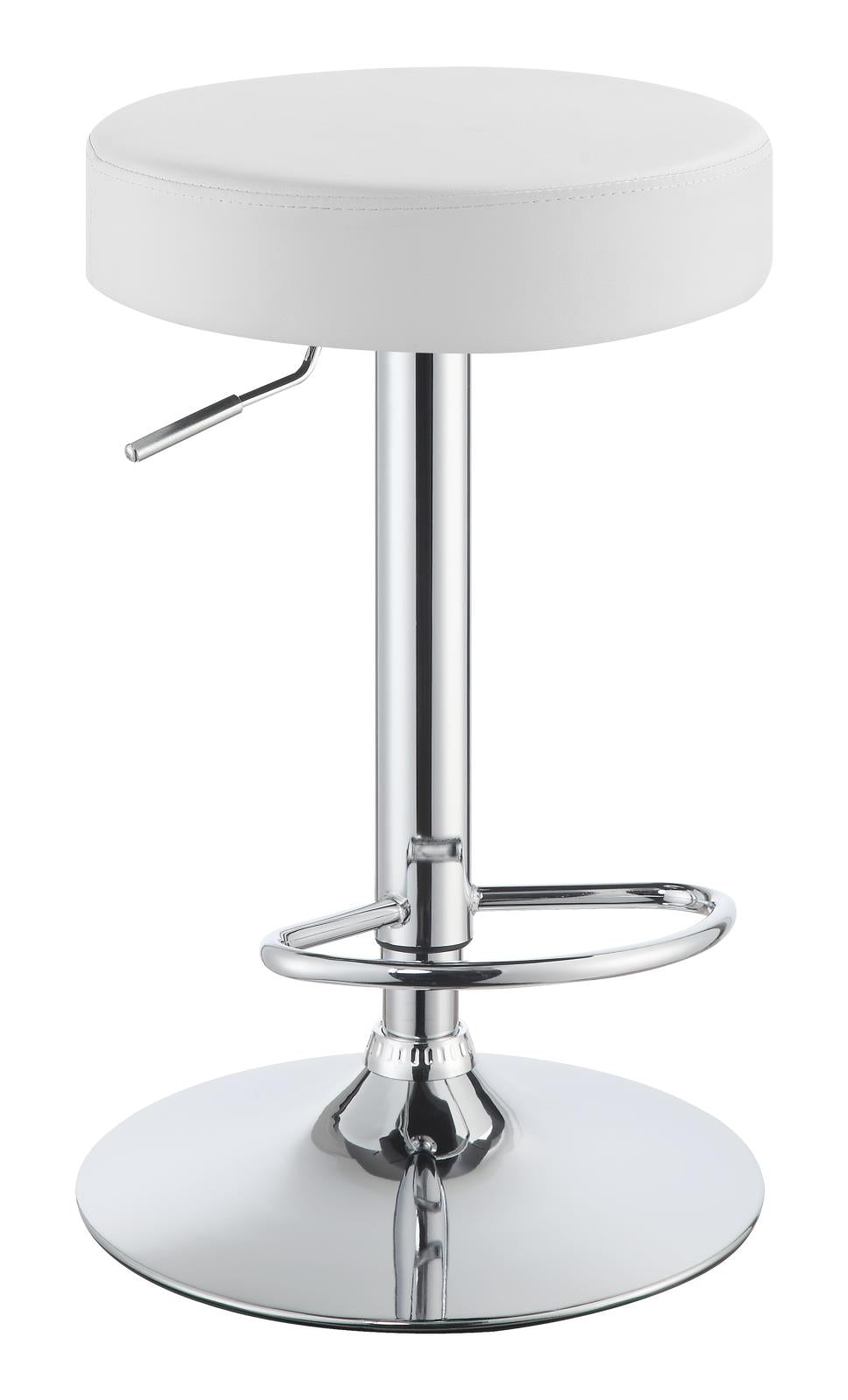 Tabouret de bar sans dossier réglable Ramses, chromé et blanc