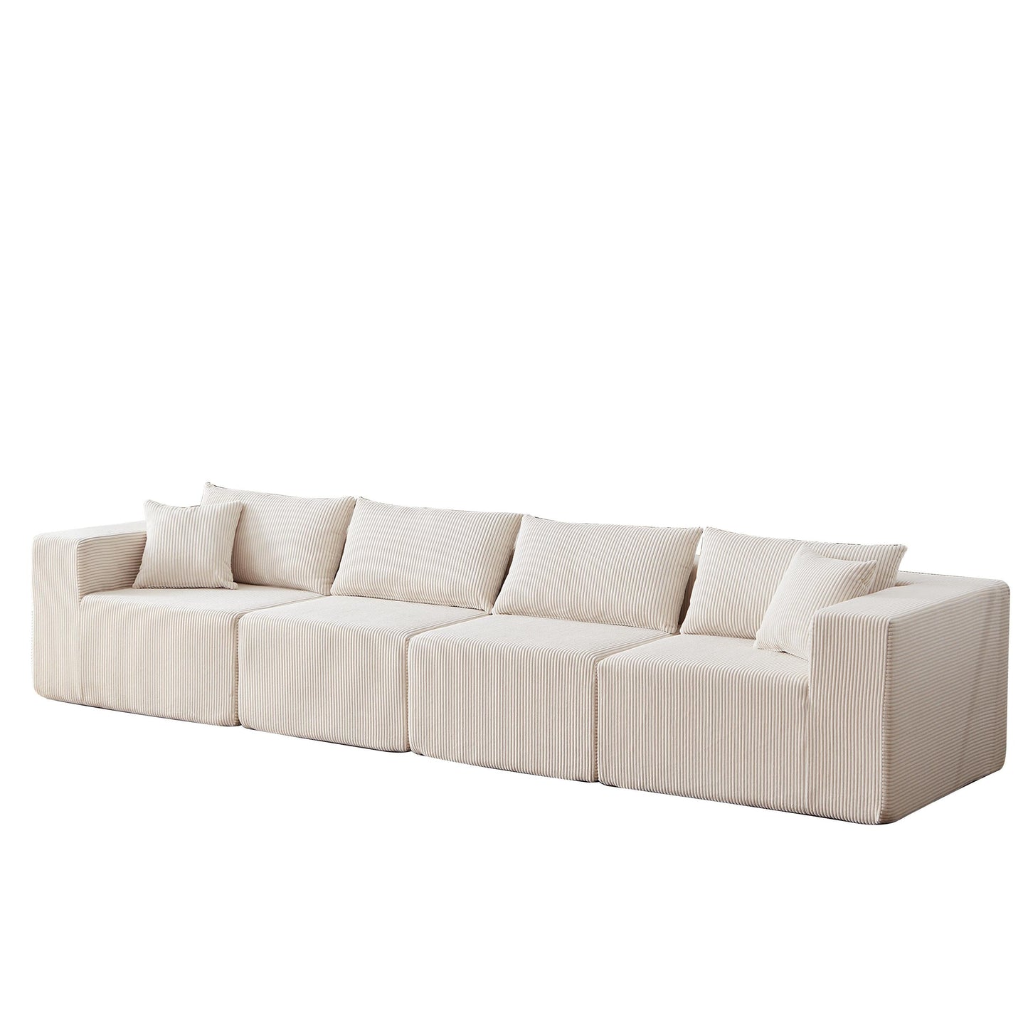 Canapé d'angle modulaire en cordouroy de 264 cm, ensemble de canapé de sol, canapé compressé rempli de mousse, combinaison libre de 4 pièces.