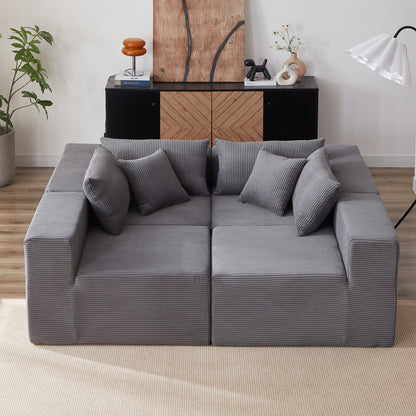 Canapé d'angle modulaire en cordouroy de 264 cm, ensemble de canapé de sol, canapé compressé rempli de mousse, combinaison libre de 4 pièces.