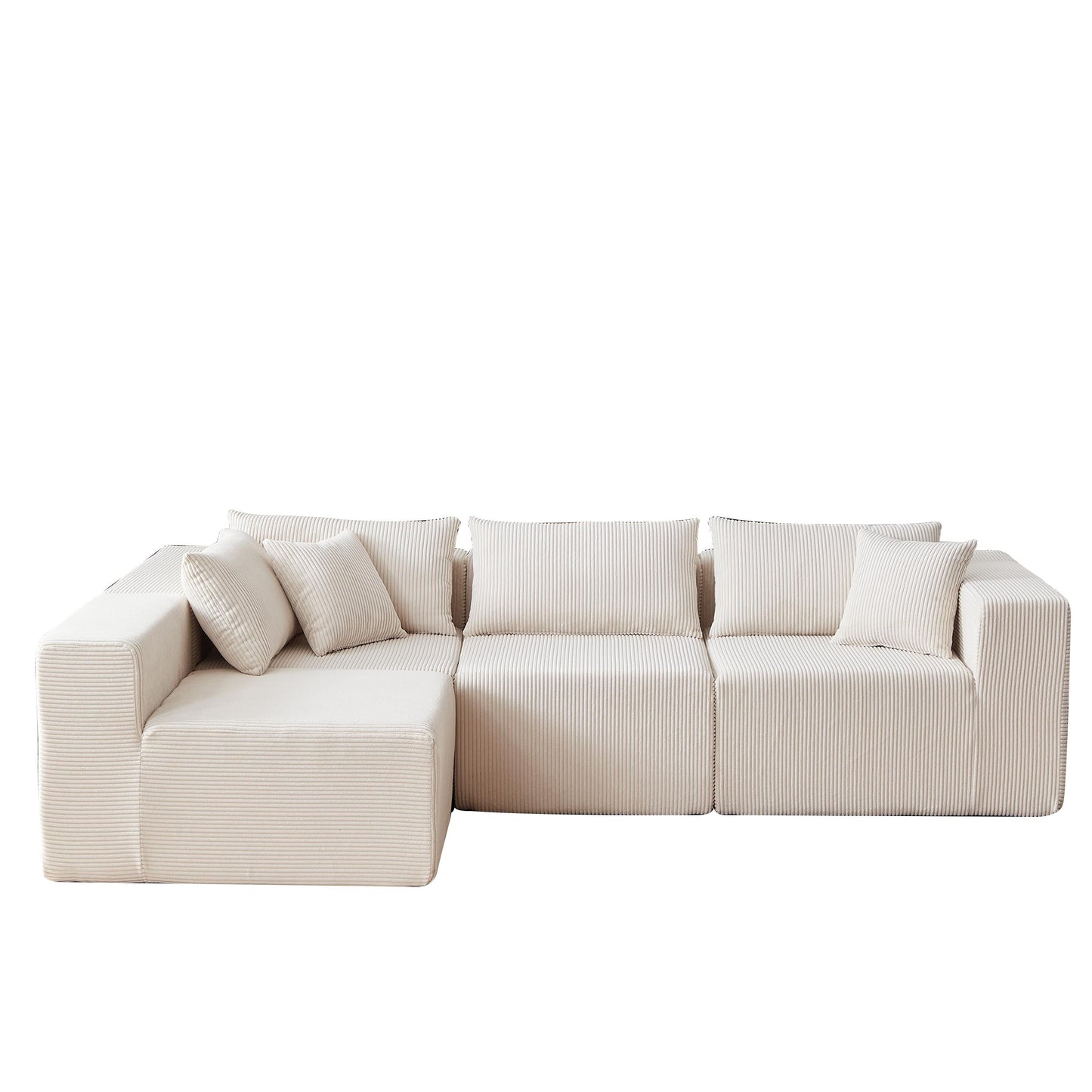 Canapé d'angle modulaire en cordouroy de 264 cm, ensemble de canapé de sol, canapé compressé rempli de mousse, combinaison libre de 4 pièces.
