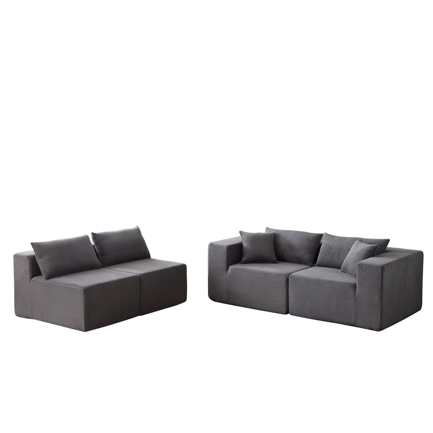 Canapé d'angle modulaire en cordouroy de 264 cm, ensemble de canapé de sol, canapé compressé rempli de mousse, combinaison libre de 4 pièces.