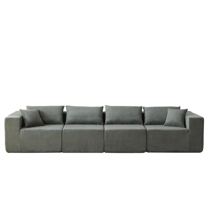 Canapé d'angle modulaire en cordouroy de 264 cm, ensemble de canapé de sol, canapé compressé rempli de mousse, combinaison libre de 4 pièces.