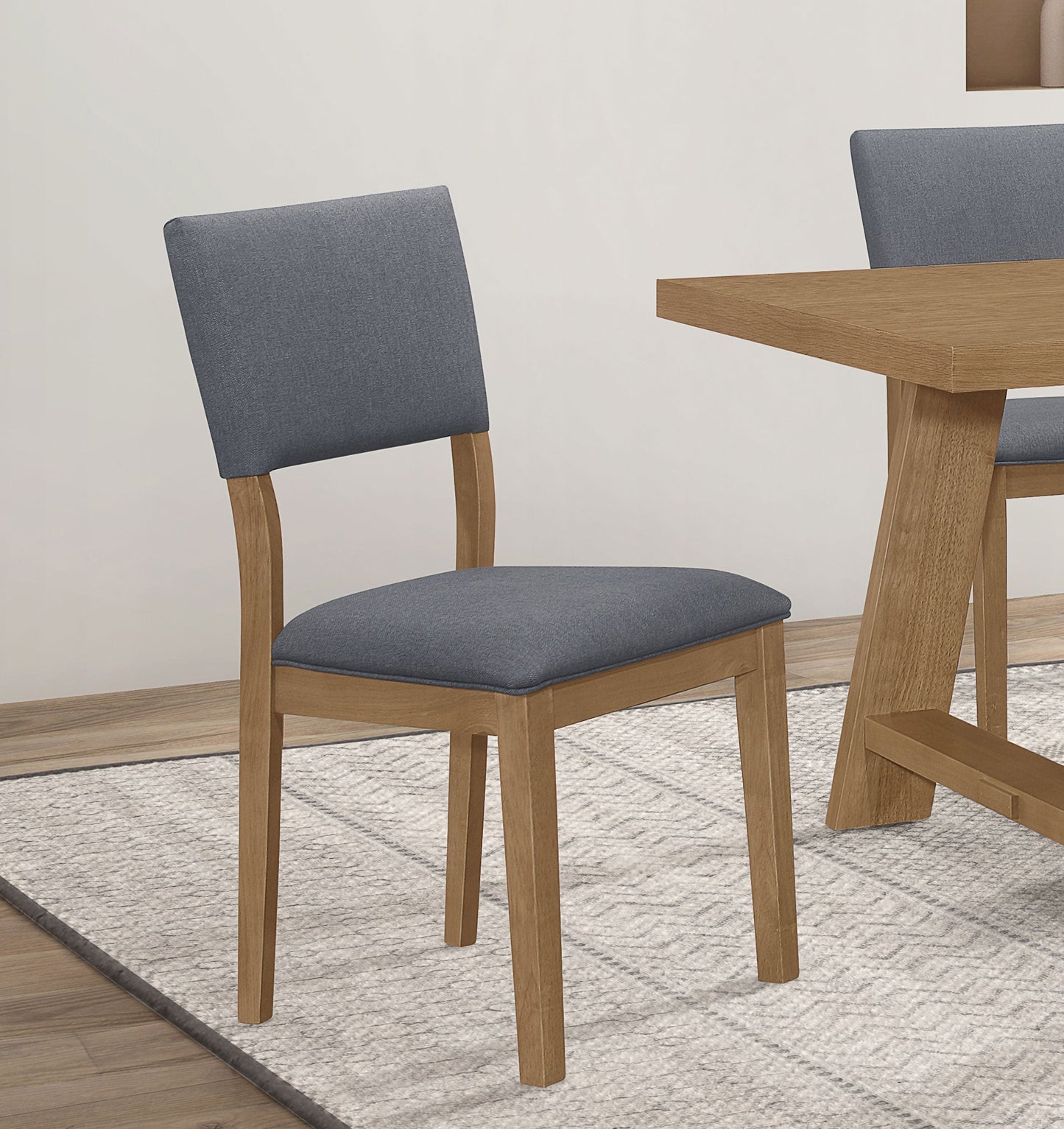 Chaise de salle à manger rembourrée et tapissée Sharon, dossier ouvert, bleu et marron (lot de 2)