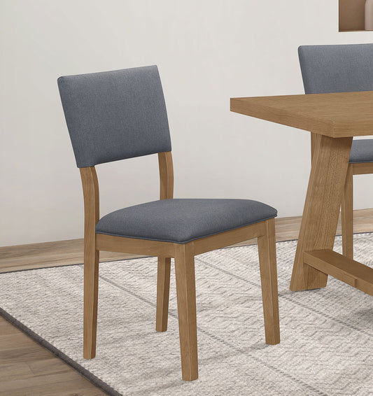 Chaise de salle à manger rembourrée et tapissée Sharon, dossier ouvert, bleu et marron (lot de 2)