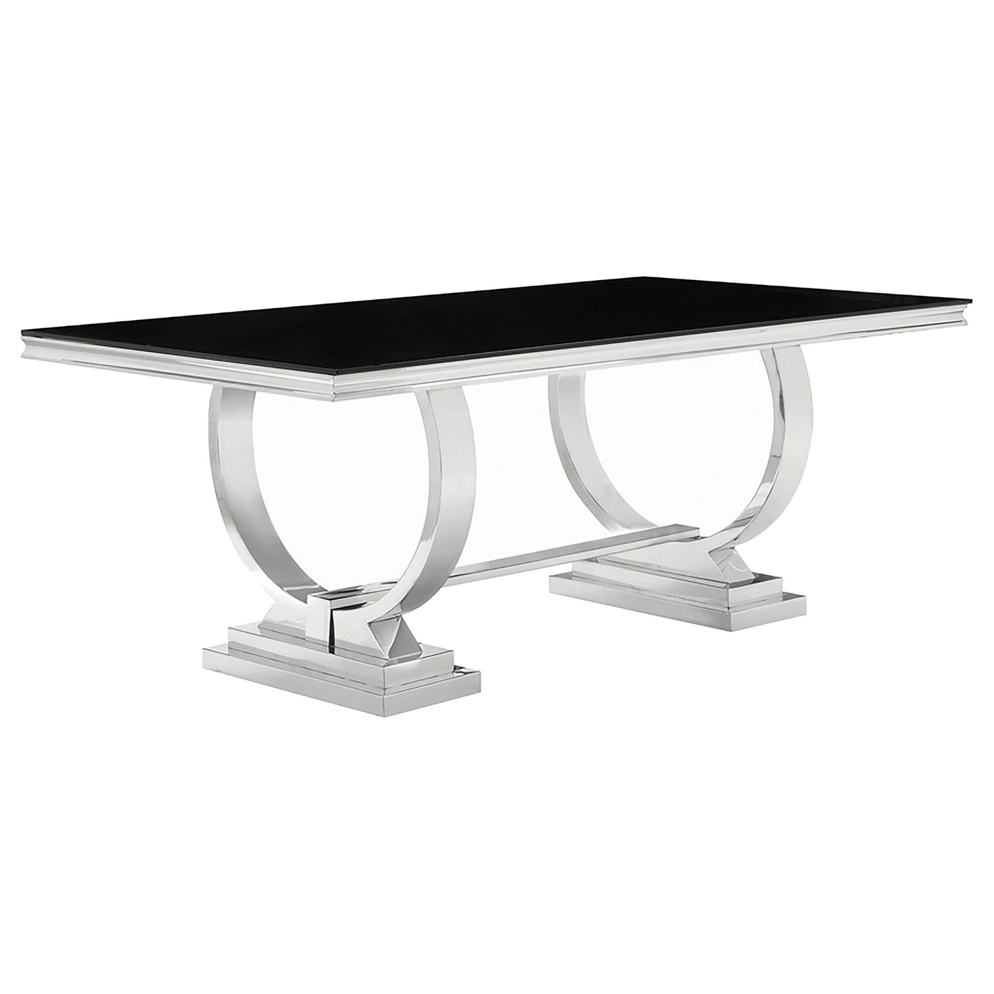 Table à manger rectangulaire Antoine, chromée et noire