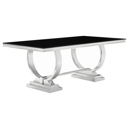 Table à manger rectangulaire Antoine, chromée et noire