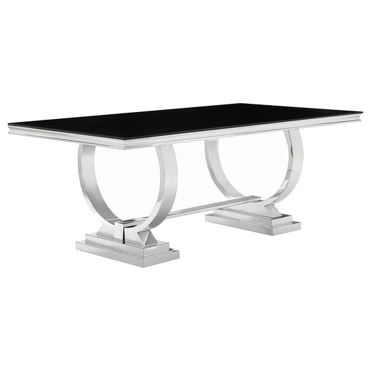 Table à manger rectangulaire Antoine, chromée et noire