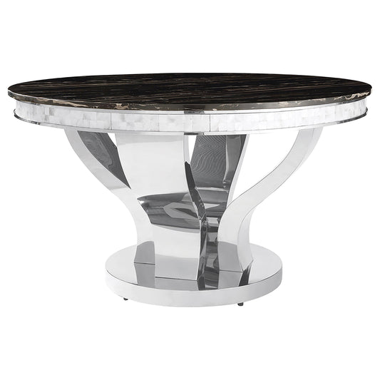 Table de salle à manger ronde Anchorage, chromée et noire