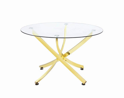 Table de salle à manger ronde Beckham en laiton et verre transparent