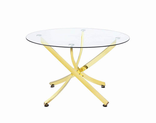 Table de salle à manger ronde Beckham en laiton et verre transparent