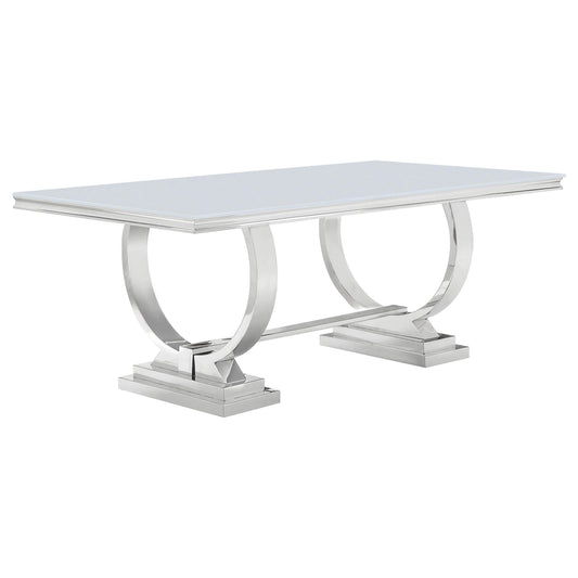 Table à manger rectangulaire Antoine, blanche et chromée