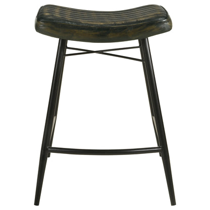 Tabouret de bar Bayu avec dossier en forme de selle, recouvert de cuir, hauteur standard (lot de 2)