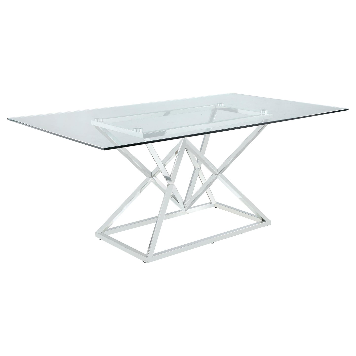 Table à manger rectangulaire Beaufort avec plateau en verre et pieds chromés