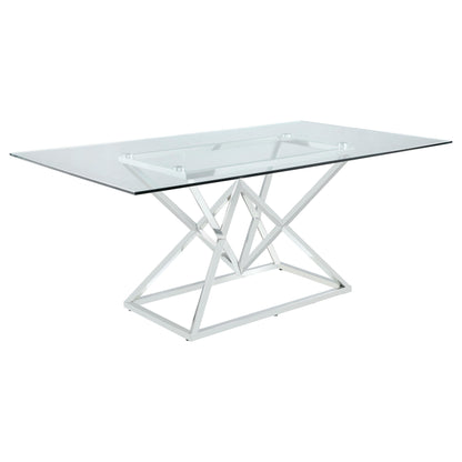 Table à manger rectangulaire Beaufort avec plateau en verre et pieds chromés