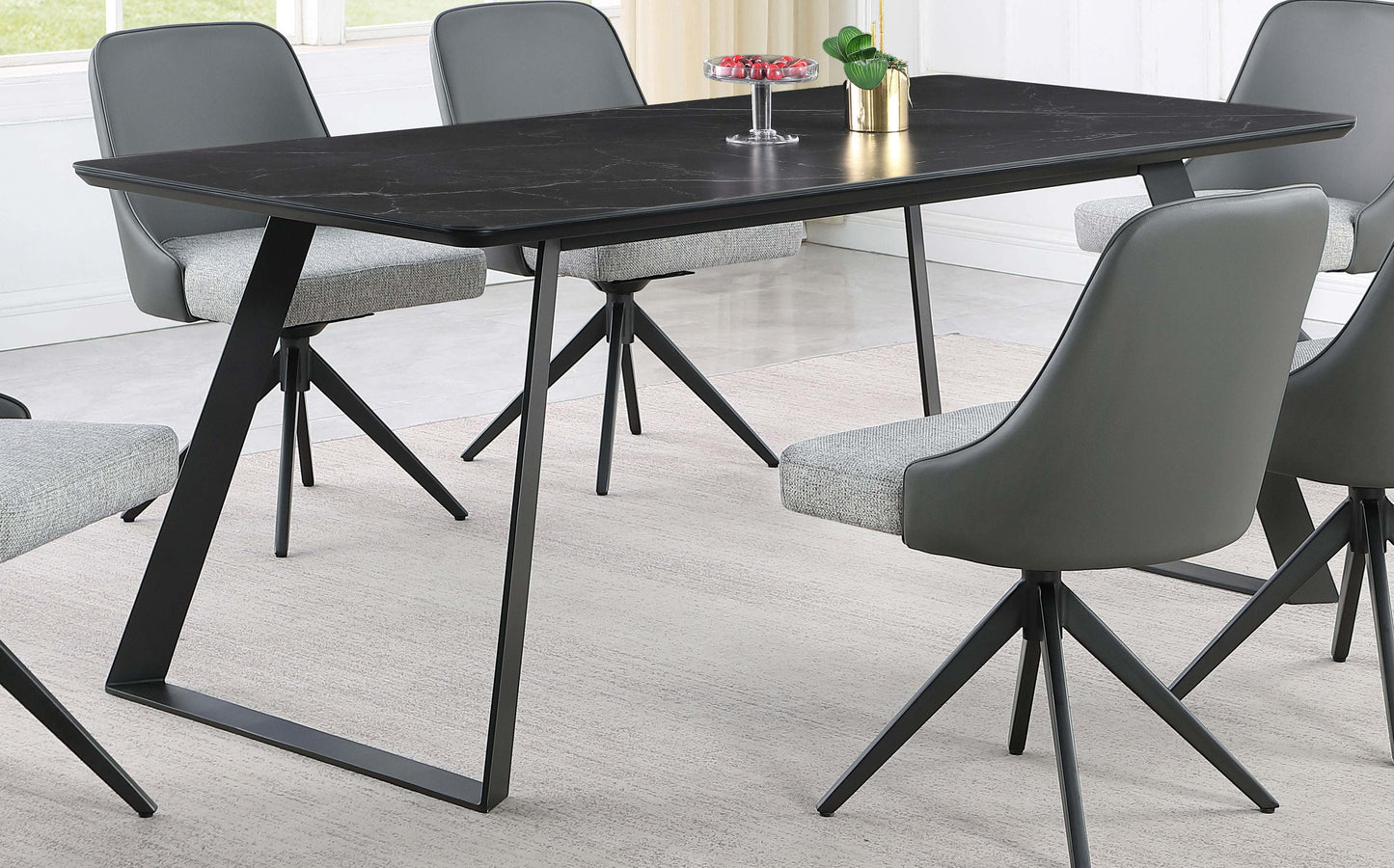 Table de salle à manger rectangulaire Smith avec plateau en céramique, noir et gris anthracite