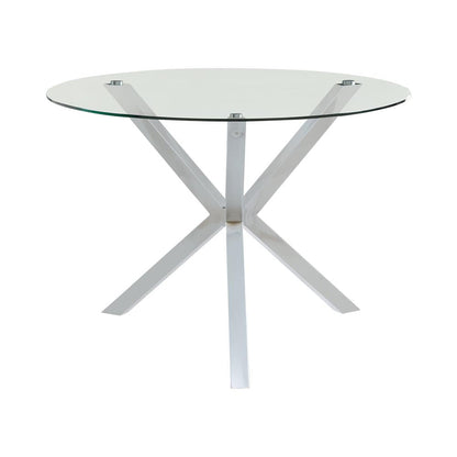 Table à manger Vance avec plateau en verre et base en croix chromée