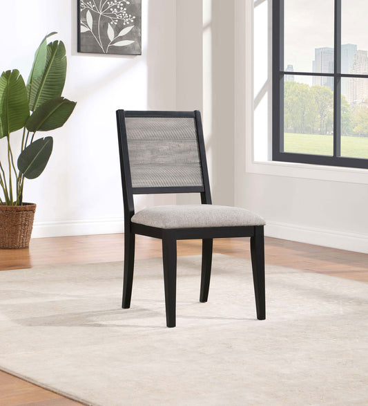 Chaise de salle à manger rembourrée et tapissée Elodie, siège gris pigeon et noir (lot de 2)
