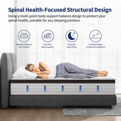 Matelas hybride 14 pouces - Mousse à mémoire de forme au gel de charbon de bambou et ressorts ensachés à 7 zones, fermeté moyenne, essai de 100 nuits