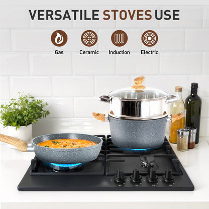 Ensemble de cuisine 17 pièces en granit, ensemble de casseroles et poêles antiadhésives