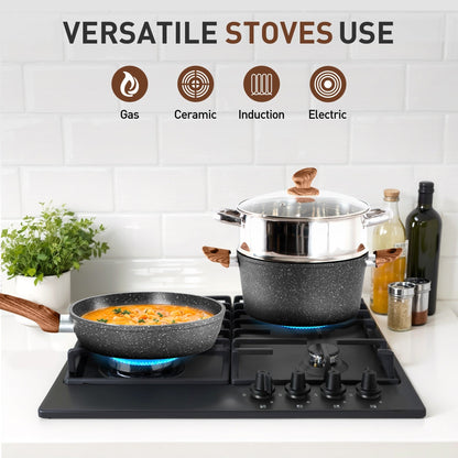 Ensemble de cuisine 17 pièces en granit, ensemble de casseroles et poêles antiadhésives