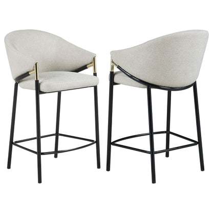 Tabourets de bar à hauteur de comptoir Chadwick avec accoudoirs inclinés, beige et noir brillant (lot de 2)