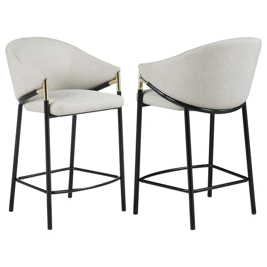 Tabourets de bar à hauteur de comptoir Chadwick avec accoudoirs inclinés, beige et noir brillant (lot de 2)
