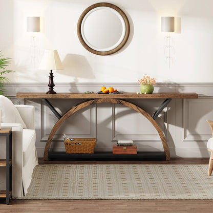 Table de console de canapé étroite et longue à 2 niveaux avec cadre semi-circulaire pour entrée, tables d'appoint de couloir grises