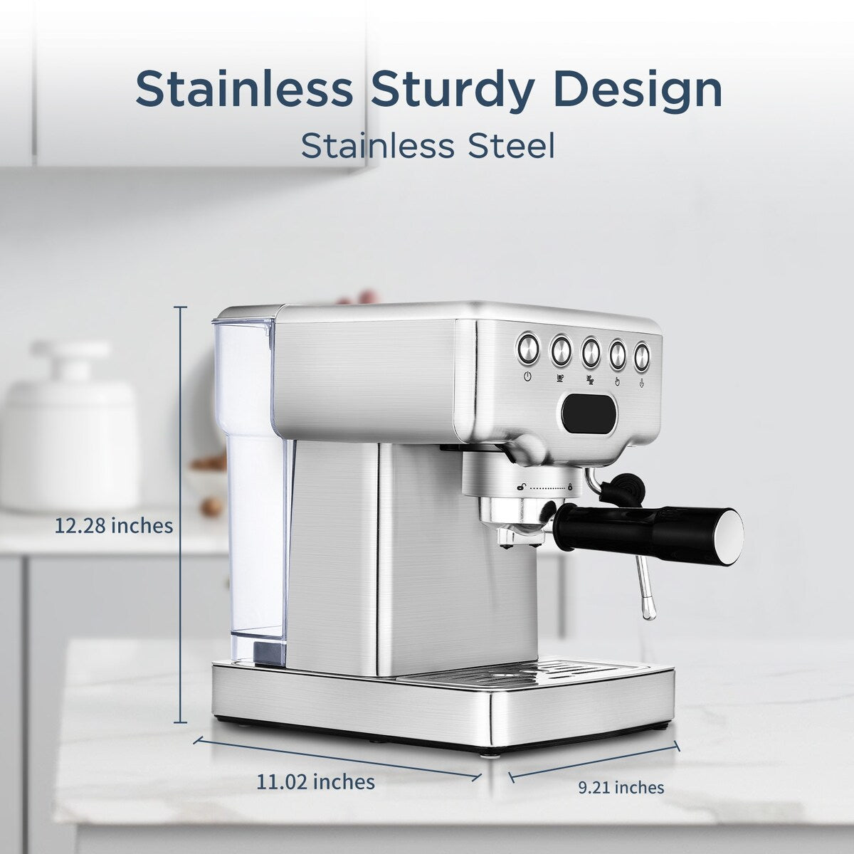 Machine à expresso semi-automatique en acier inoxydable argenté, 20 tasses, avec réservoir d'eau de 0,5 gallon.