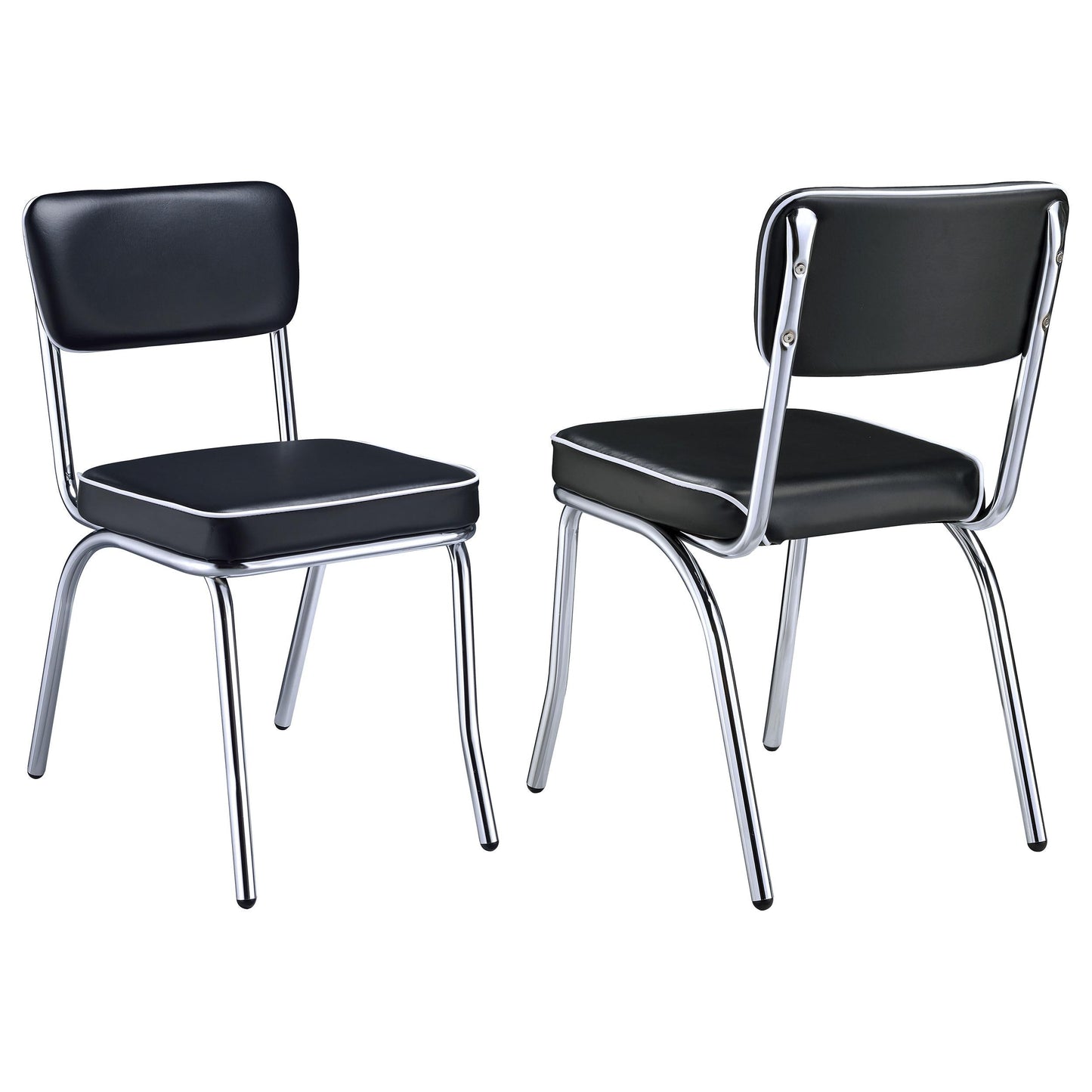 Chaises de salle à manger rétro à dossier ouvert, noir et chrome (lot de 2)